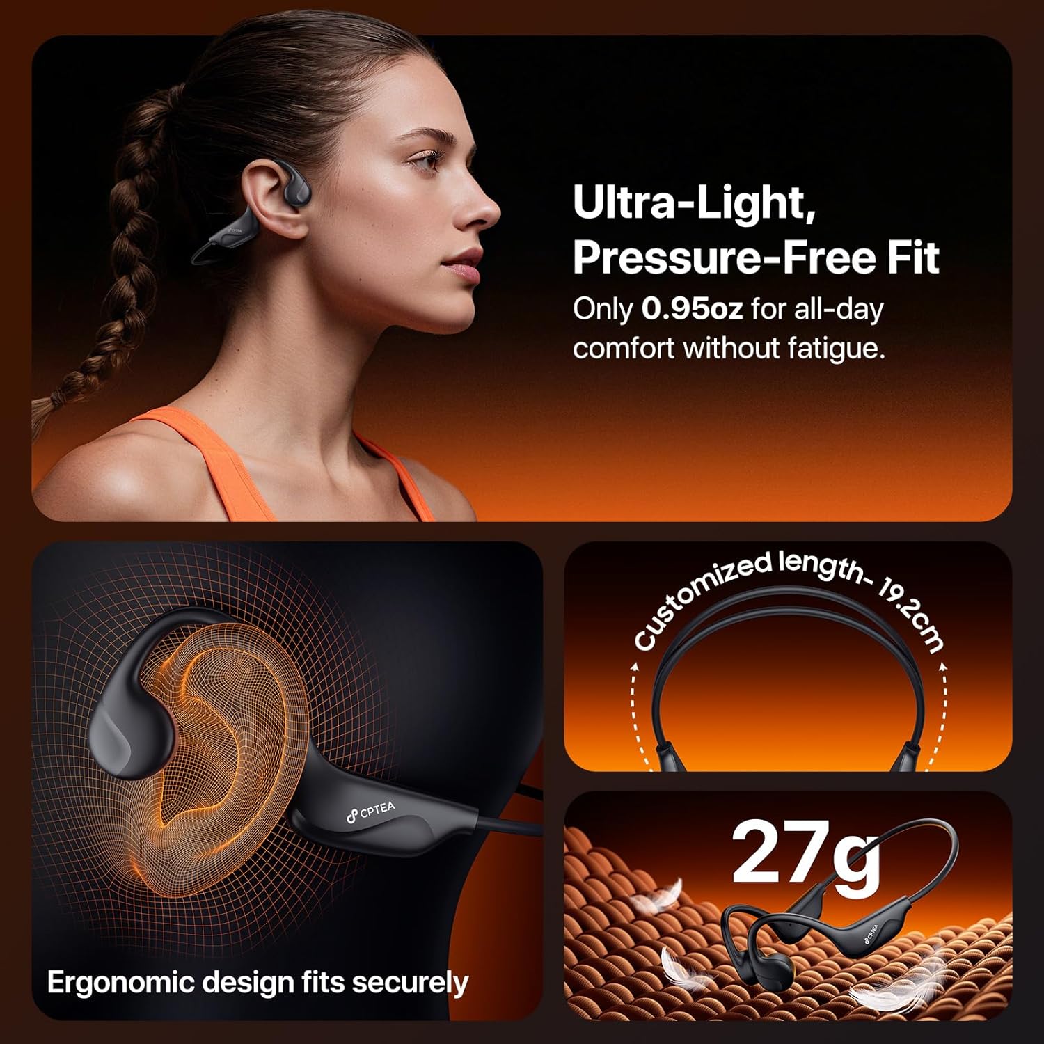 Bone Conduction Headphones, Open Ear, Bluetooth V6.0, IPX5, Sweat Resistant,10Hrs Playtime, Comfortable Fit Sports Wireless Earbuds with Built-in Mic for Running, Gym, Cycling, Outdoor, Black